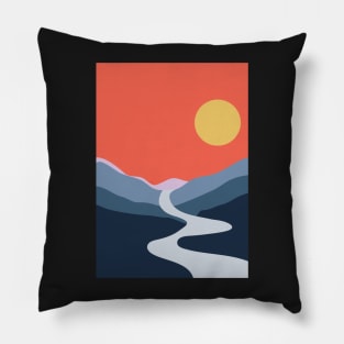 Minimalist Sunset at The Mountains Graphic Illustration Pillow