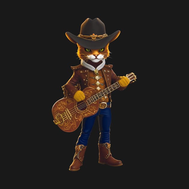 Cute Cowboy Cat with Hat and Guitar by ImaginativeInkPOD