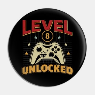 8th birthday kids, level 8 unlocked video gamer Pin