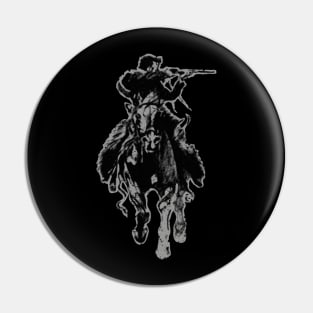 Rustic cowboy with rifle riding horse classic sketch Pin