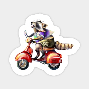 Cute raccoon on motorbike Magnet