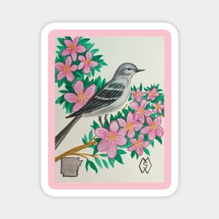 Arkansas state bird and flower, the mockingbird and apple blossom Magnet