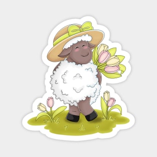 Kawaii Sheep Brings Beautiful Tulips Magnet