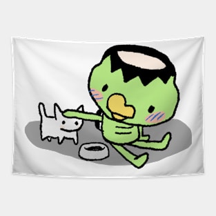 Adorable Japanese creature, Kappa and Neko Tapestry