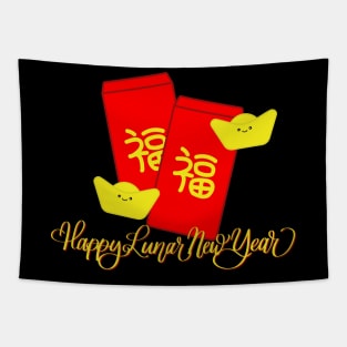 Lunar New Year Red Envelope and Golden Nugget - Black Tapestry