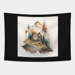 Muted Mountain Cabin Tapestry