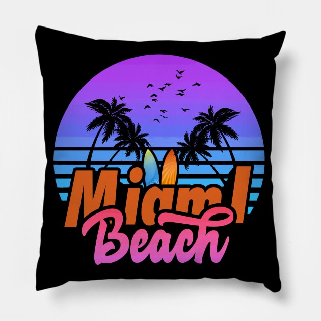 Miami beach florida sunset Pillow by Tonibhardwaj