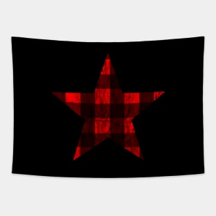 Distressed Red and Black Buffalo Plaid Star Tapestry