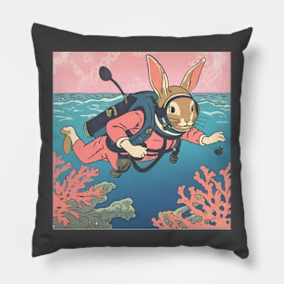 Funny Scuba Diver of a Rabbit Bunny Dad Scuba Diving Season of Corals Pillow