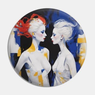 Abstract Twin Girls in Colors Pin