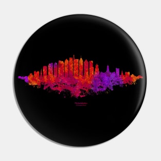 Philadelphia City Skyline - Watercolor Red, orange, purple Pin