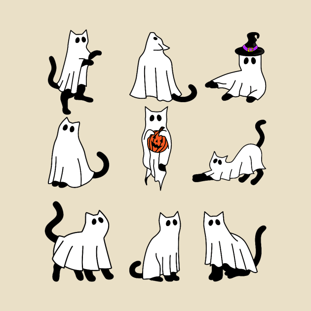 Cute Ghost Cat Funny Halloween Black Cat by patelmillie51