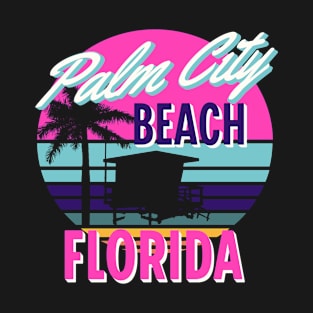 Palm City Beach Florida Retro Vintage Sunset T-Shirt