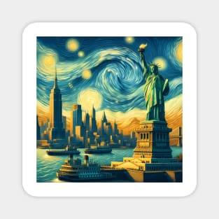 New York City, USA, in the style of Vincent van Gogh's Starry Night Magnet