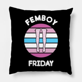 Kawaii Femboy Friday Retro Sunset Striped Femboy Flag Pillow