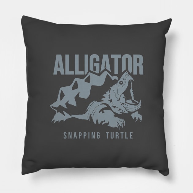 Alligator snapping turtle, reptiles lovers in grey ink Pillow by croquis design