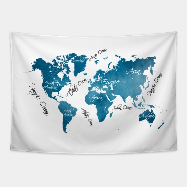 world map blue #map #worldmap Tapestry by JBJart
