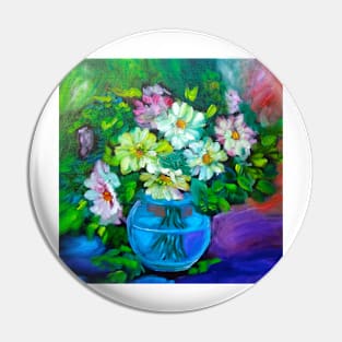 Daisies in Blue Glass Pin