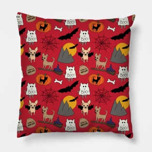 Halloween chihuahuas - red Pillow