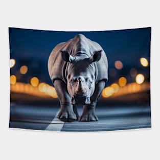 Rhinoceros Wildlife Animal On Street Out Tapestry