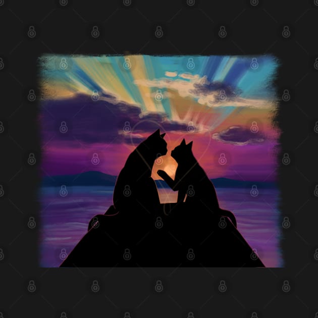 Cat couple at the gold sunset love by Vikki.Look