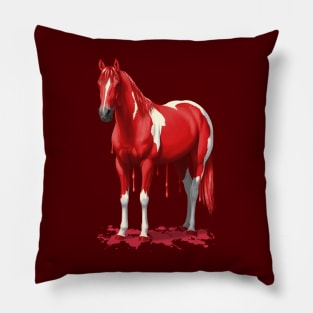 Funny Red Pinto Dripping Wet Paint Horse Pillow