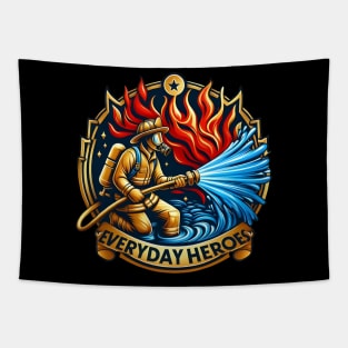 Heroic Firefighter Battling Blaze Tapestry
