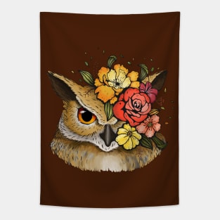 Owl With A Royal Autumn Flower Crown Tapestry