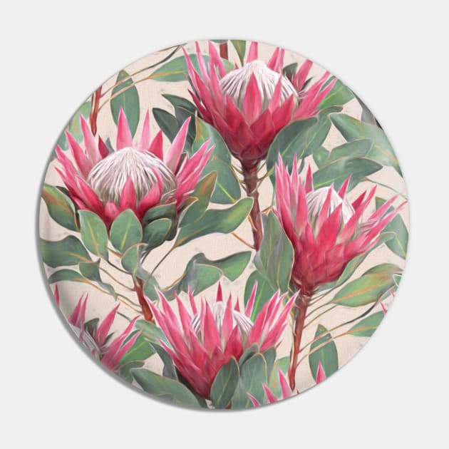 Painted King Proteas on Cream Pin by micklyn