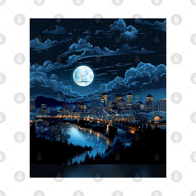 Full Blue Moon Over Portland Oregon by Puff Sumo