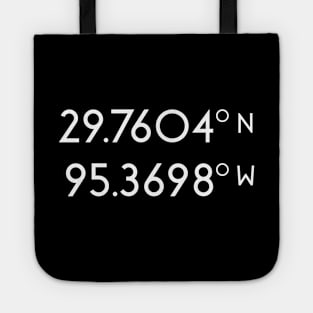 Houston Map Coordinates (latitude and longitude) white text only, no image or city name Tote