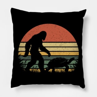 Bigfoot Walking With a Turtle Vintage Distressed Sunset Hiking Pillow