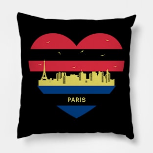 France Skyline cityscape Heart Shape Birds Flying Paris Pillow