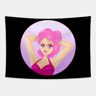 Egirl cartoon face with stylish dress Tapestry