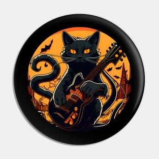 Alone Cool Black Cat Playing Guitar Bass - Love Guitar Pin