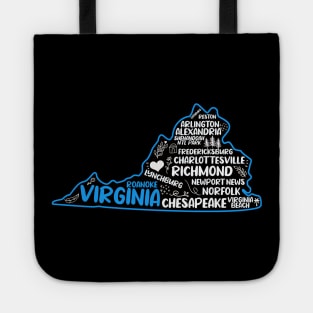 Roanoke Virginia cute map Virginia Beach, Chesapeake, Norfolk, Richmond, Newport News, Alexandria, Hampton, Roanoke, Suffolk, Reston Tote