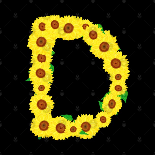 Sunflowers Initial Letter D (Black Background) by Art By LM Designs 