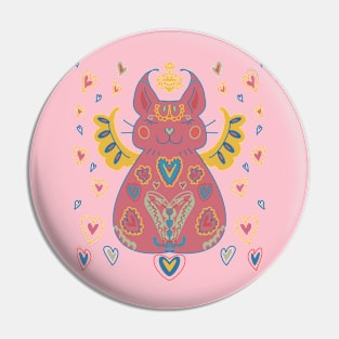 Cute Kawaii Pink Cat Angel and Hearts Pin