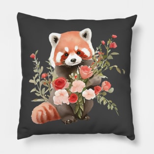 Red panda with flowers Pillow