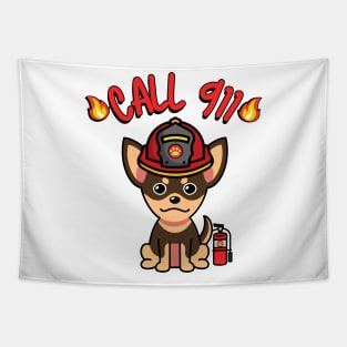 Cute small dog is a firefighter Tapestry