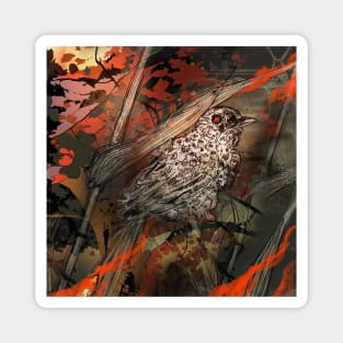 Fire bird songbird perched in a flaming field Magnet