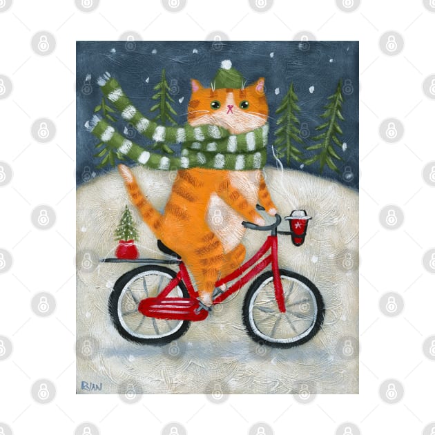 Ginger Wintery Bicycle Ride by KilkennyCat Art