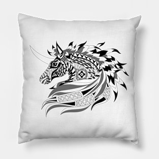 mythical black horse ecopop in tribal totonac patterns art Pillow