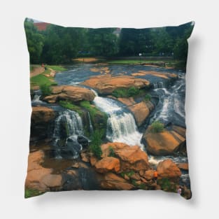 Photo of Greenville South Carolina skyline blue sky sunset USA city break Pillow