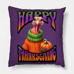 Groovy Psychedelic & Colorful Turkey Thanksgiving Family design Pillow