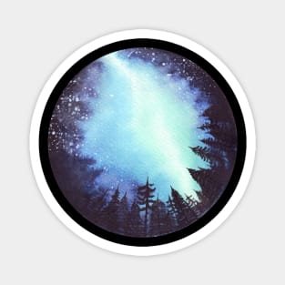 Aurora Borealis glowing above pine forest Magnet