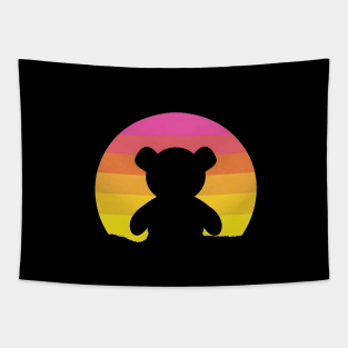 A Teddy Bear Retro Minimalistic Sunset Tapestry