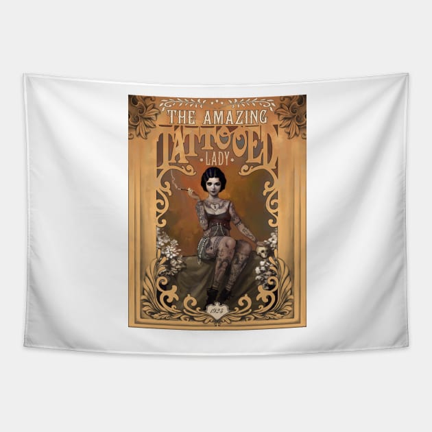 The Amazing Tattooed Lady Tapestry by RudeOne