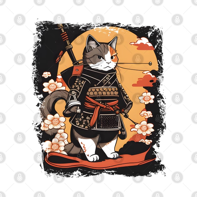 Japanese Cat Samurai Katana Sameowrai Anime Funny by Matthew Ronald Lajoie