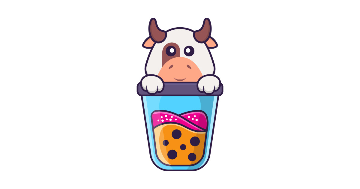 Cute Cow Drinking Boba Milk Tea Cute Cow T Shirt Teepublic 